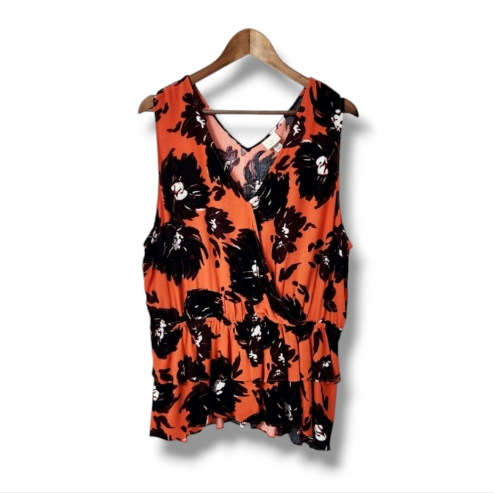 A New Day Vibrant Abstract Floral Print Peplum Sleeveless Blouse | XXL